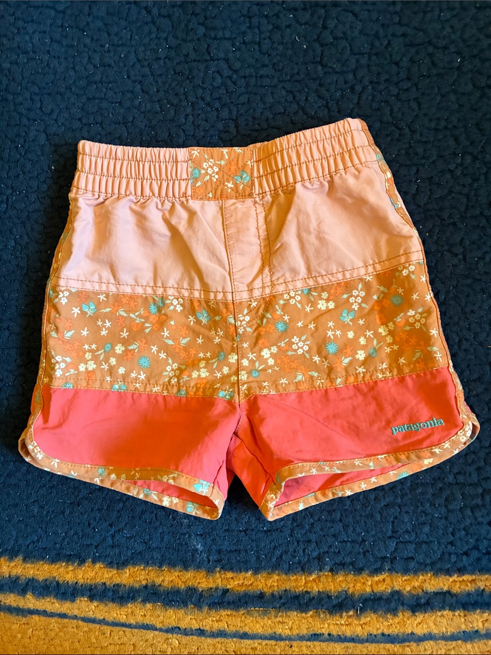 Patagonia Girls' Orange and Pink Floral Panel Active Shorts